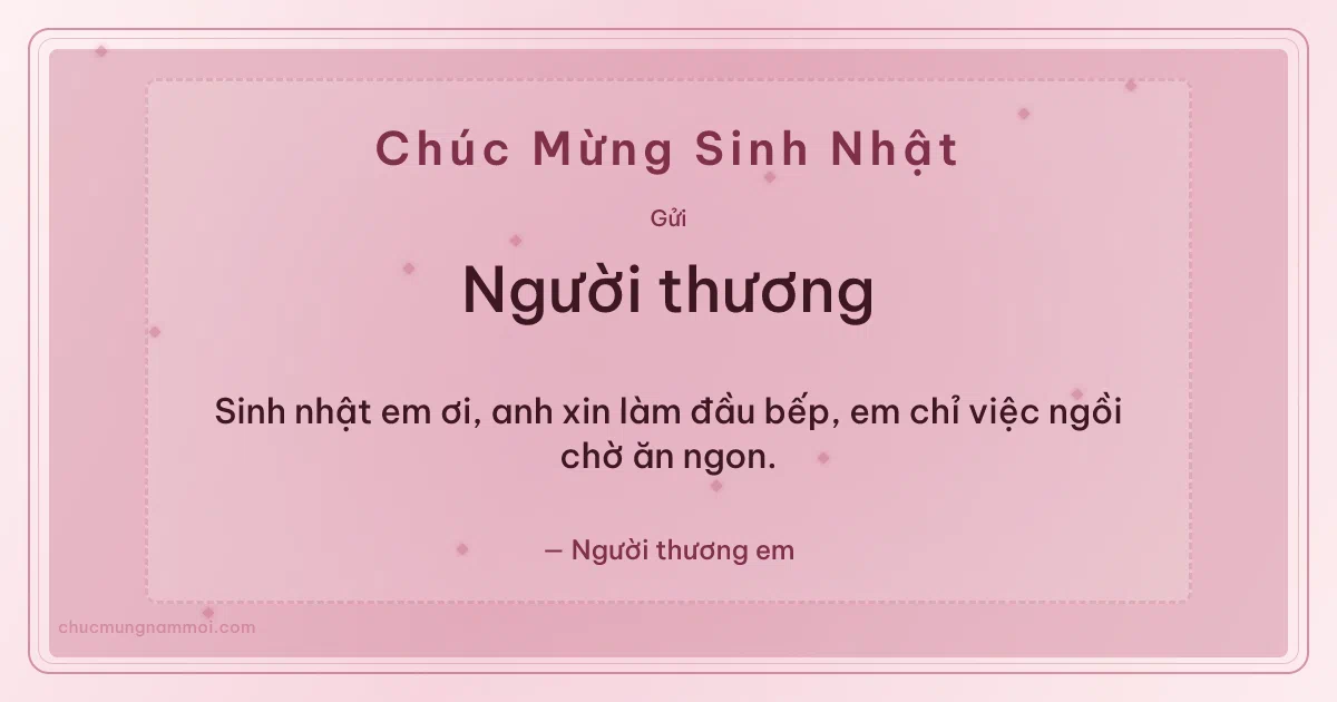 Thiệp sinh nhật cho người yêu: Kim tuyến tuổi mới trên nền hồng phấn nước. Sinh nhật em ơi, anh xin làm đầu bếp… (Bản ngang)