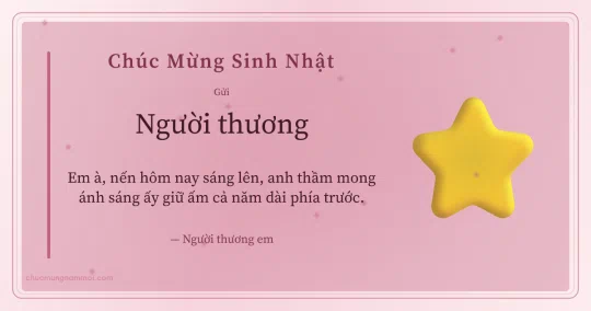 Thiệp sinh nhật cho người yêu: Ngôi sao trên nền hồng phấn nước