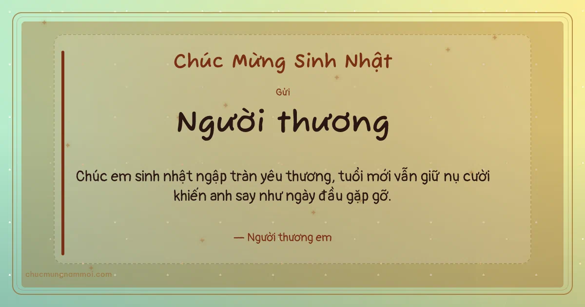 Thiệp sinh nhật cho người yêu: Sao lấp lánh tuổi mới trên nền xanh cốm. Chúc em sinh nhật ngập tràn yêu thương… (Bản ngang)