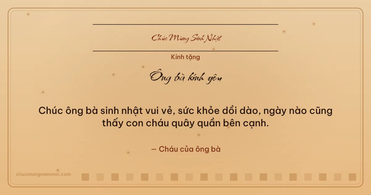Thiệp sinh nhật cho ông bà: Sao lấp lánh và ô vuông nhỏ trên nền vàng mật ong. Chúc ông bà sinh nhật vui vẻ, sức khỏe dồi dào… (Bản ngang)