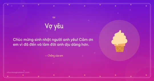 Thiệp sinh nhật cho vợ: Kem ốc quế trên nền tím hoa sim