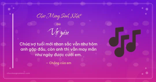 Thiệp sinh nhật cho vợ: Nốt nhạc trên nền tím hoa sim