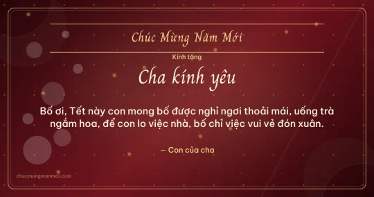 Thiệp Tết cho cha: Bong bóng và mai vàng trên nền đỏ son