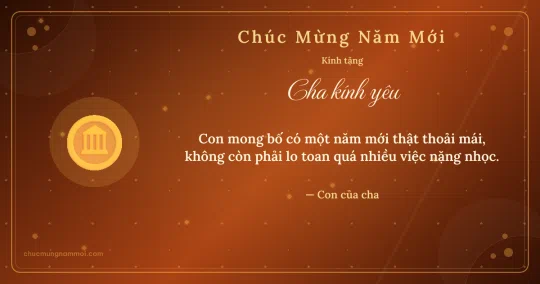 Thiệp Tết cho cha: Đồng xu vàng trên nền cam hoàng hôn