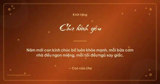 Thiệp Tết cho cha: Mai vàng và chấm nhỏ trên nền cam hoàng hôn