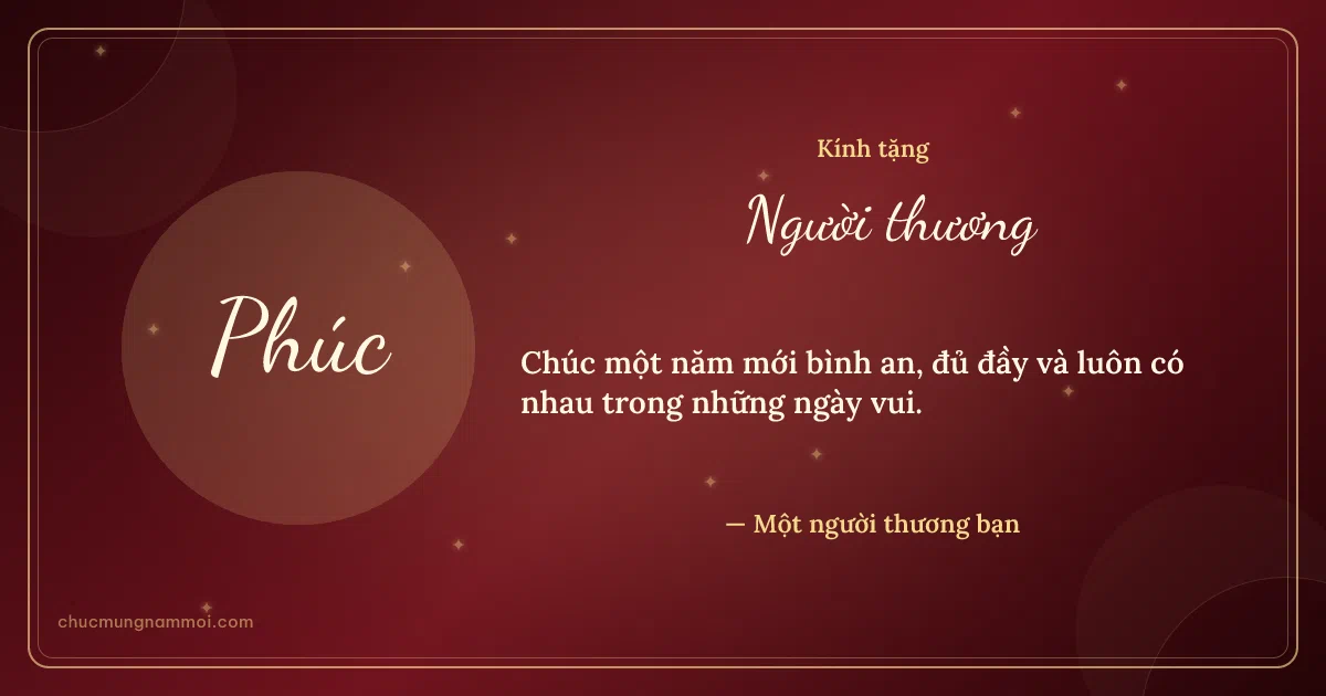 Thiệp Tết: Chữ Phúc. Chúc một năm mới bình an, đủ đầy… (Bản ngang)
