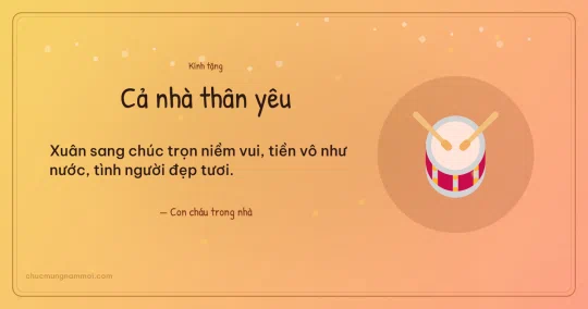 Thiệp Tết cho gia đình: Cái trống trên nền nắng sớm