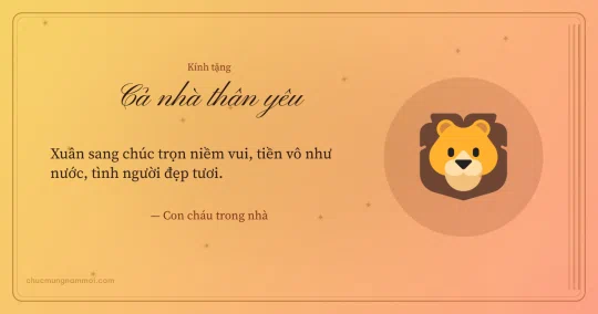 Thiệp Tết cho gia đình: Đầu sư tử trên nền nắng sớm