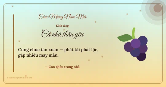 Thiệp Tết cho gia đình: Chùm nho trên nền vàng nhạt