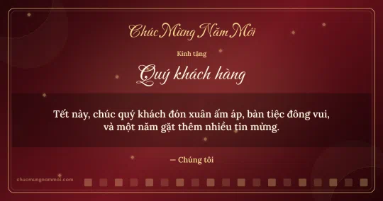 Thiệp Tết cho khách hàng: Kim tuyến và ô vuông nhỏ trên nền đỏ son