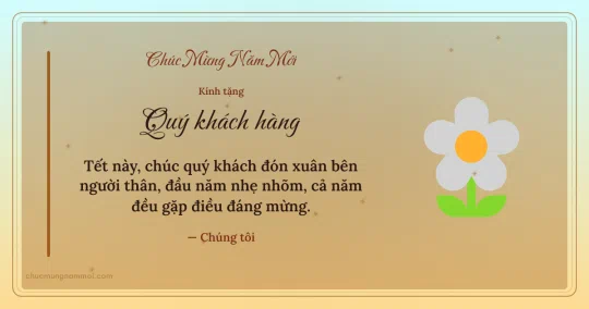 Thiệp Tết cho khách hàng: Bông hoa trên nền vàng nhạt
