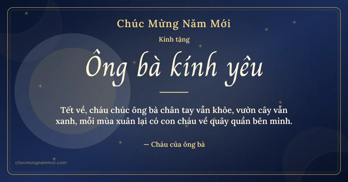 Thiệp Tết cho ông bà: Xanh than vàng kim cổ truyền. Tết về, cháu chúc ông bà chân tay vẫn khỏe… (Bản ngang)