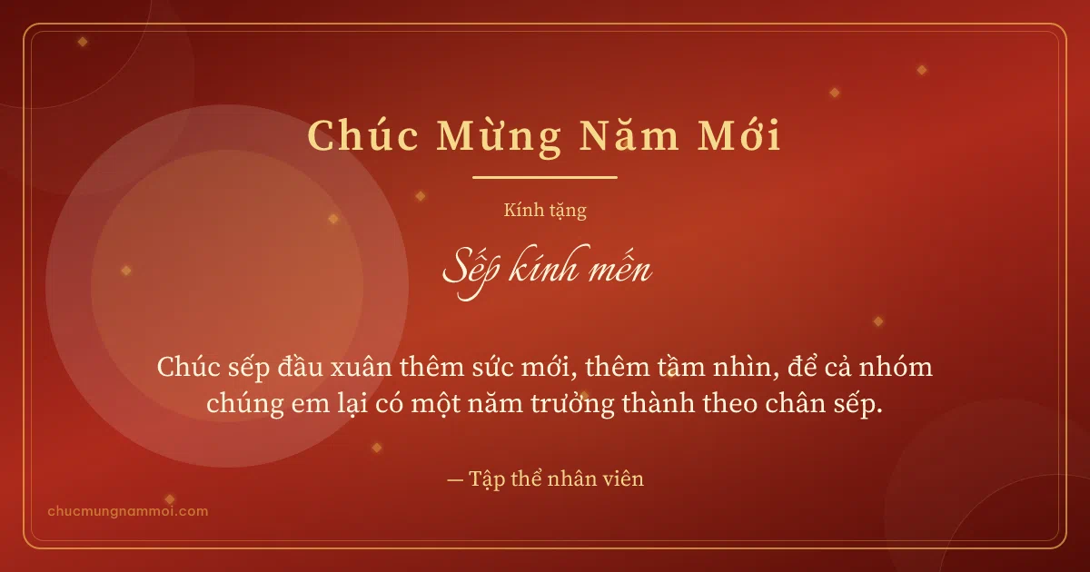 Thiệp Tết: Vòng tròn lớn tặng sếp. Chúc sếp đầu xuân thêm sức mới, thêm tầm nhìn… (Bản ngang)