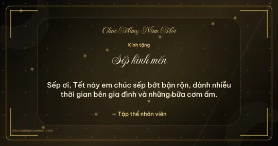 Thiệp cho sếp: Mai vàng ngày Tết trên nền đen ánh kim