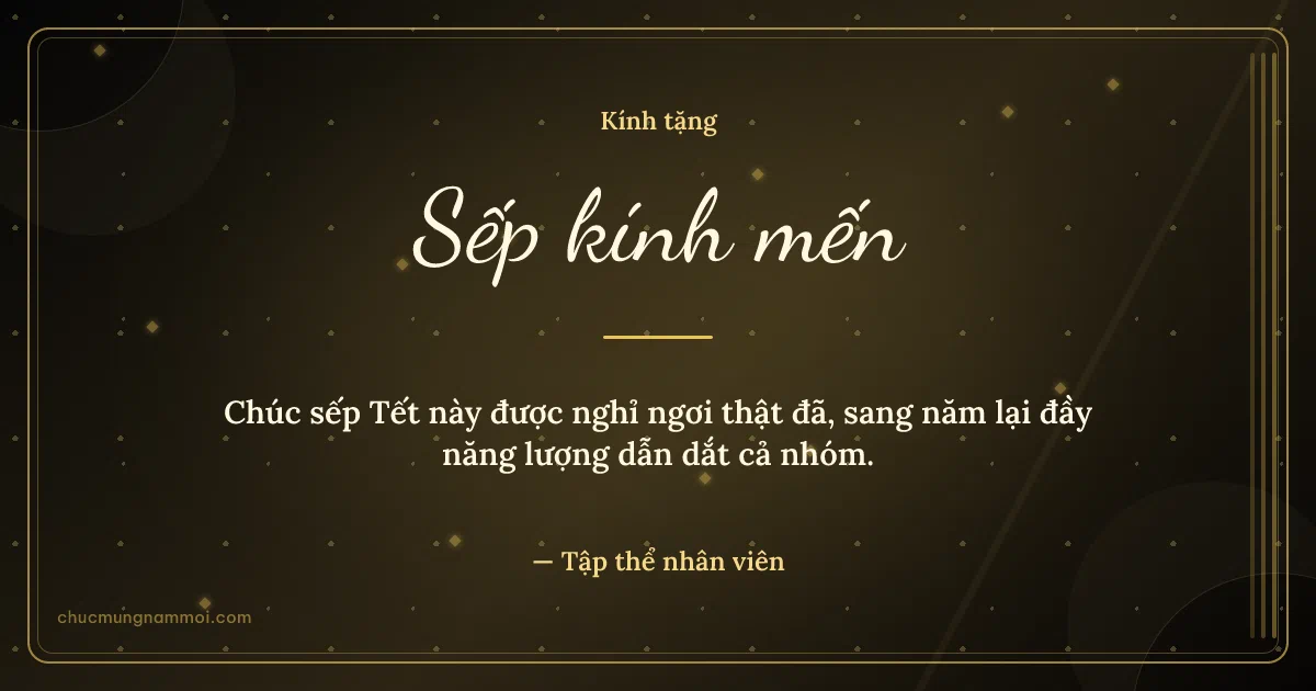 Thiệp Tết cho sếp: Huyền kim đón xuân. Chúc sếp Tết này được nghỉ ngơi thật đã… (Bản ngang)