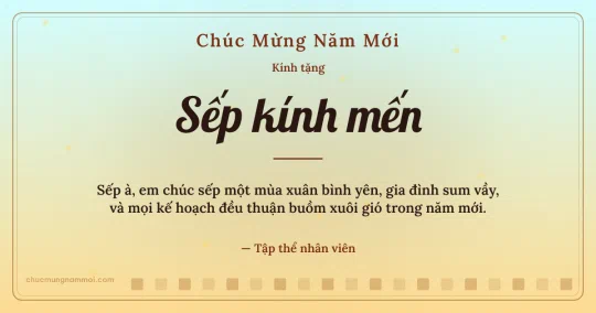 Thiệp Tết cho sếp: Mai vàng và ô vuông nhỏ trên nền vàng nhạt