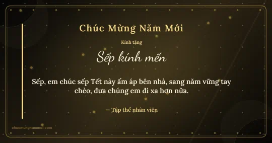 Thiệp Tết cho sếp: Mai vàng và chấm tròn trên nền đen ánh kim