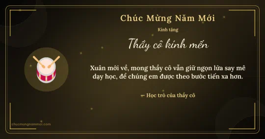 Thiệp Tết cho thầy cô: Cái trống trên nền đen ánh kim
