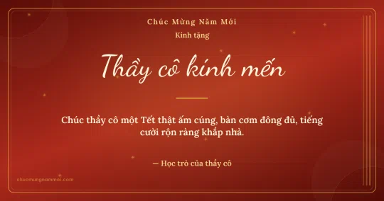 Thiệp Tết cho thầy cô: Đỏ son vàng kim sang trọng