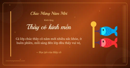 Thiệp Tết cho thầy cô: Cá chép trên nền cam hoàng hôn