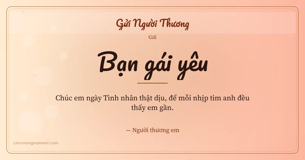 Thiệp ngày Tình nhân cho bạn gái: Trái tim hồng ngày lễ tình nhân trên nền đào chín. Chúc em ngày Tình nhân thật dịu… (Bản ngang)