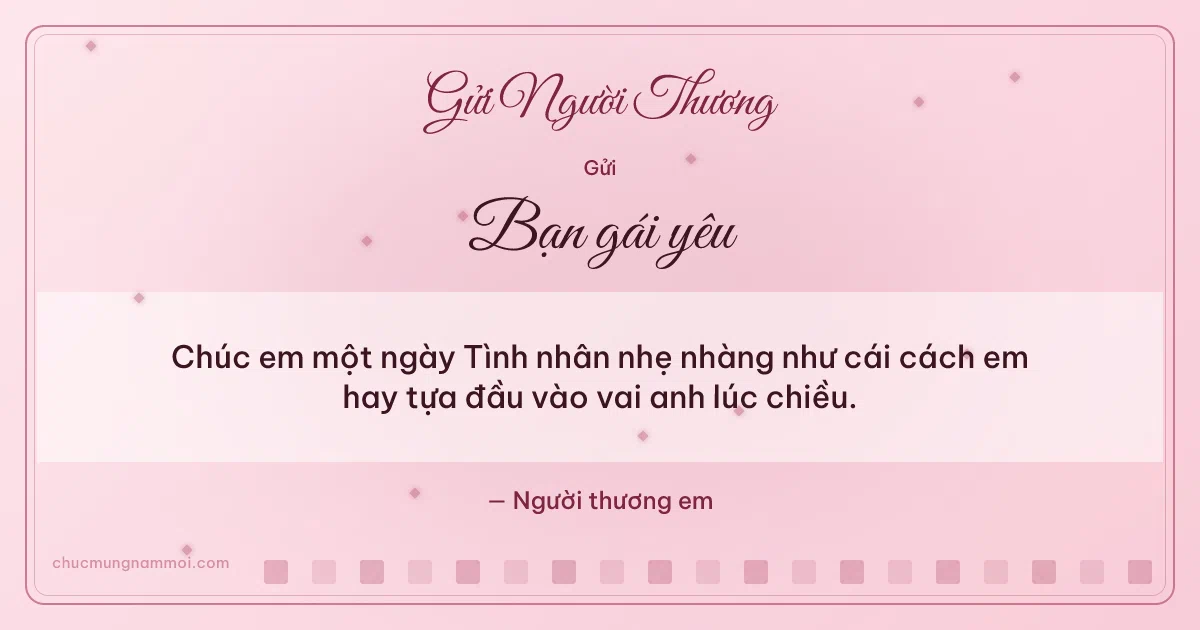 Thiệp ngày Tình nhân cho bạn gái: Kim tuyến trên nền hồng sen. Chúc em một ngày Tình nhân nhẹ nhàng… (Bản ngang)