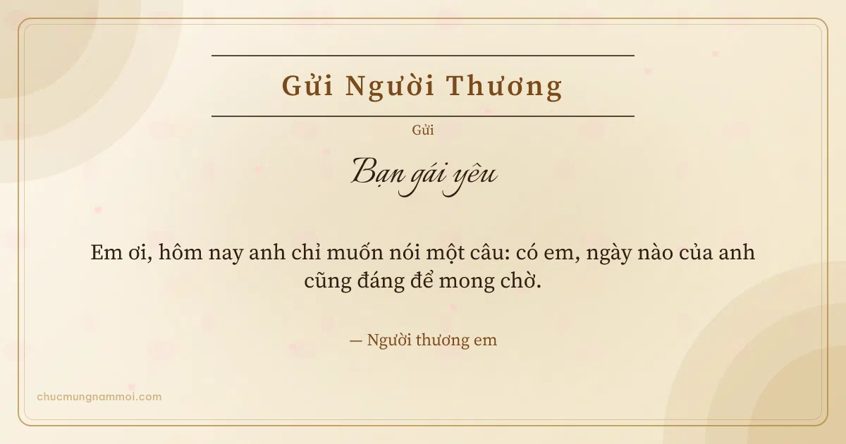 Thiệp ngày Tình nhân cho bạn gái: Trái tim hồng trên nền ngà kem. Em ơi, hôm nay anh chỉ muốn nói một câu: có em… (Bản ngang)
