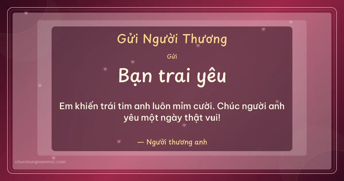 Thiệp ngày Tình nhân cho bạn trai: Trái tim hồng trên nền hồng đào. Em khiến trái tim anh luôn mỉm cười… (Bản ngang)