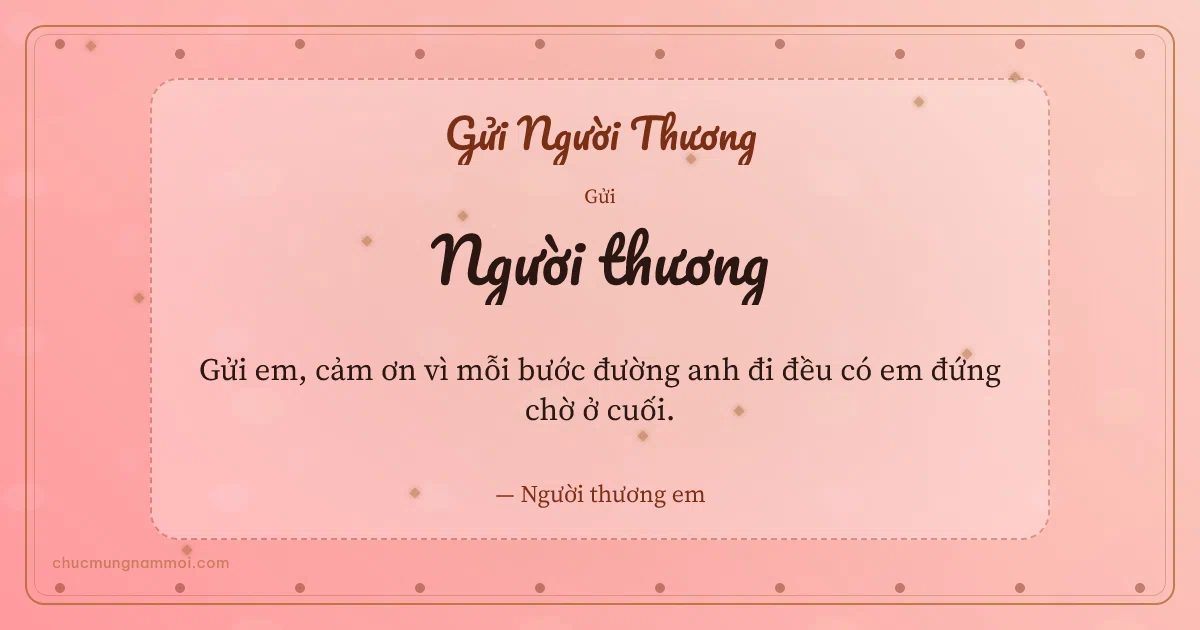 Thiệp ngày Tình nhân cho người yêu: Kim tuyến ngày lễ tình nhân trên nền hồng phấn. Gửi em, cảm ơn vì mỗi bước đường anh đi đều có em đứng chờ… (Bản ngang)